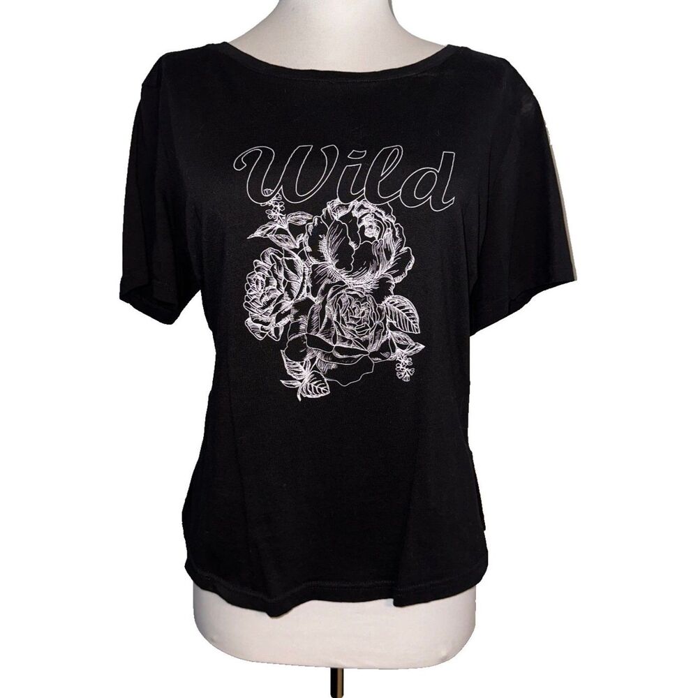 Loralette "Wild" Black Crew Neck Roses Graphic T-Shirt Size 1X